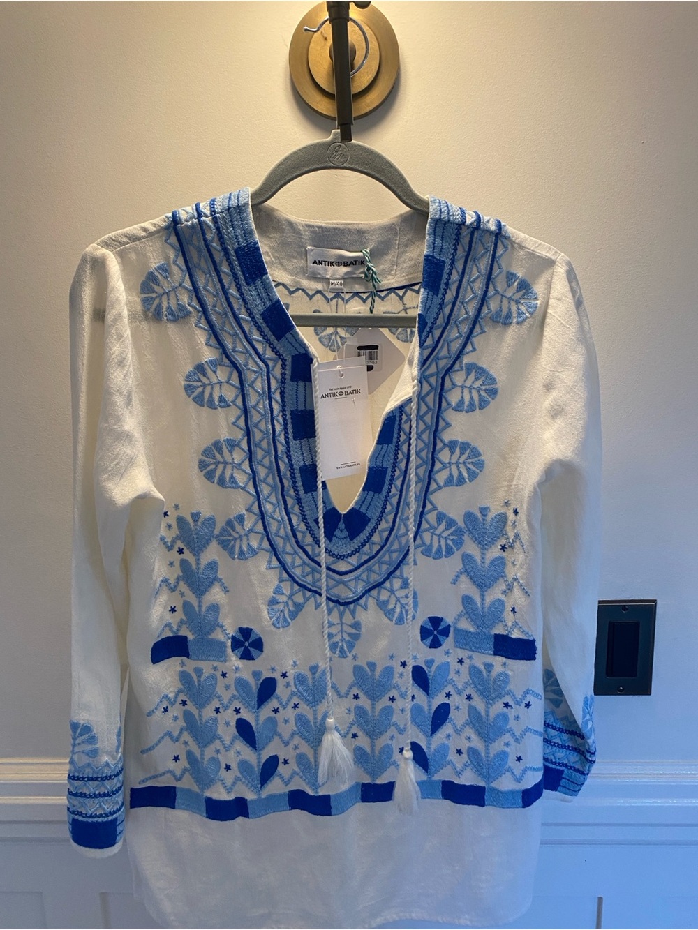 *New With Tags* Anti Batik White & Blue Embroidered V-Neck Tunic Top